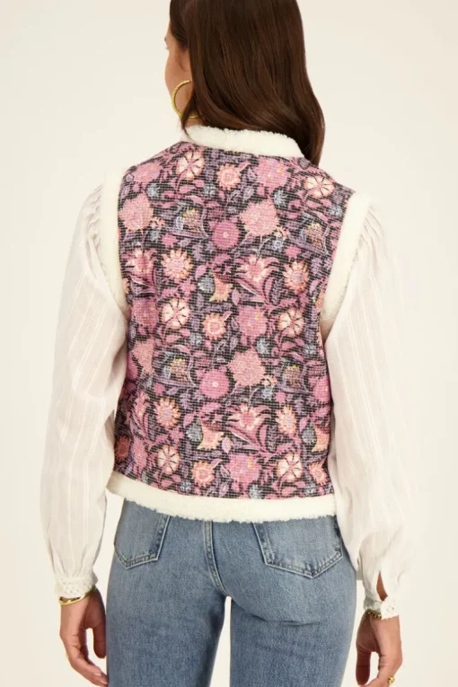 Teddy Gilet Met Paarse Bloemenprint