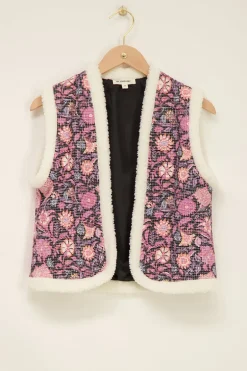 Teddy Gilet Met Paarse Bloemenprint