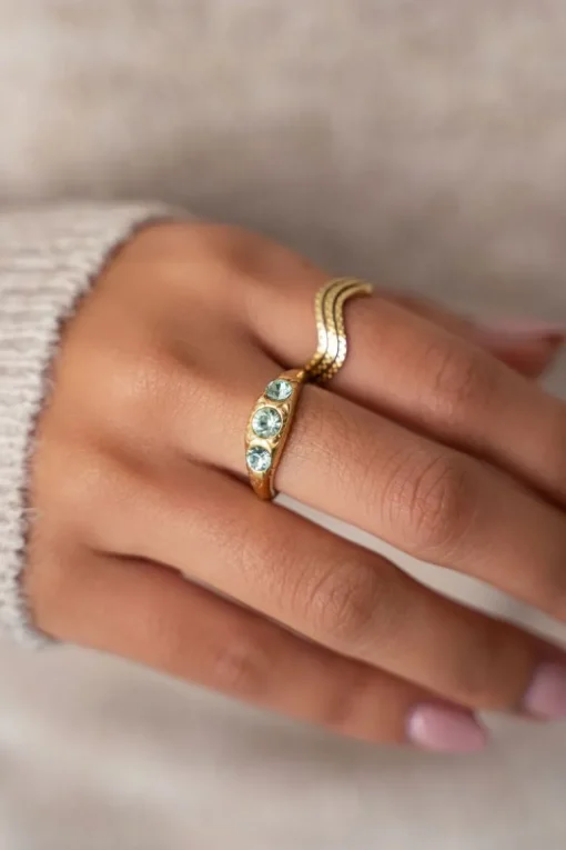 Triple Mint Leaves Ring