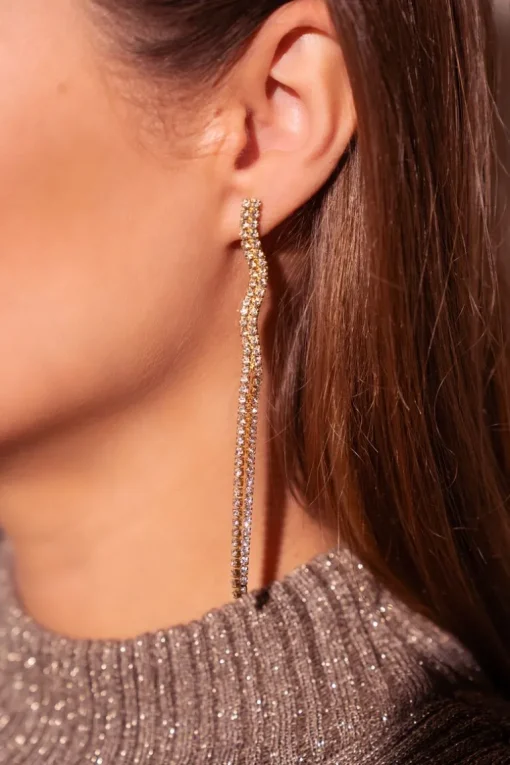 Universe Lange Oorbellen Met Dubbele Strass