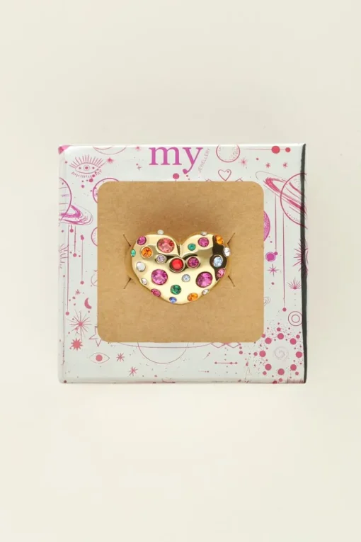 Universe Statement Ring Met Hart En Gekleurde Steentjes