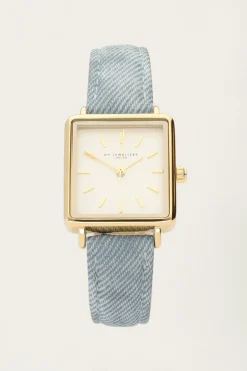 Vierkant Horloge Met Denim Band