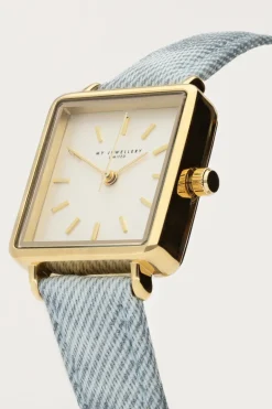 Vierkant Horloge Met Denim Band