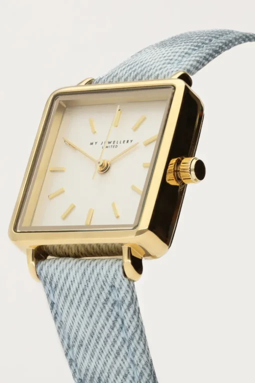 Vierkant Horloge Met Denim Band