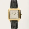 Vierkant Horloge Met Zwart Leren Bandje