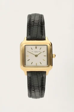 Vierkant Horloge Met Zwart Leren Bandje