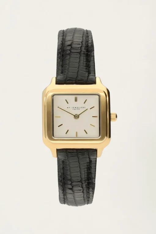 Vierkant Horloge Met Zwart Leren Bandje