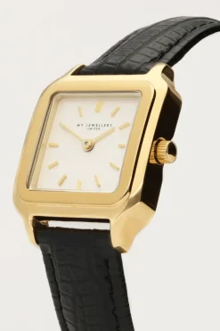 Vierkant Horloge Met Zwart Leren Bandje