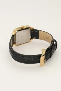 Vierkant Horloge Met Zwart Leren Bandje