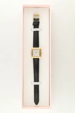 Vierkant Horloge Met Zwart Leren Bandje