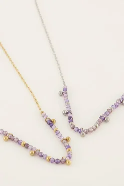 Vintage Ketting Met Lila Kralen & Bolletjes