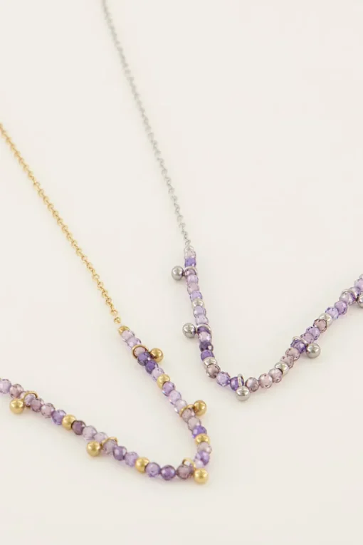 Vintage Ketting Met Lila Kralen & Bolletjes