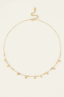 Vintage Ketting Met Lila Kralen & Muntjes