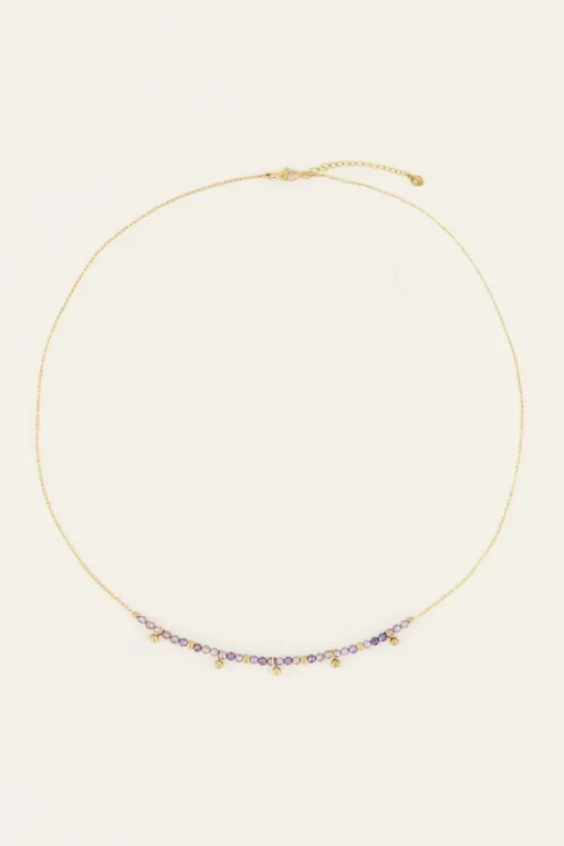 Vintage Ketting Met Lila Kralen & Bolletjes