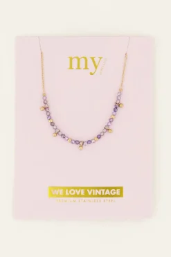 Vintage Ketting Met Lila Kralen & Bolletjes