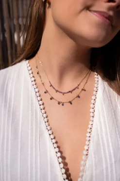 Vintage Ketting Met Lila Kralen & Bolletjes