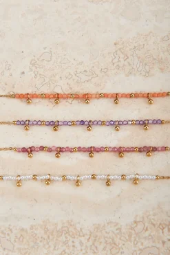 Vintage Ketting Met Lila Kralen & Bolletjes