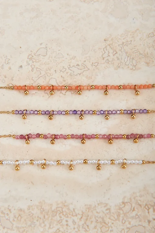 Vintage Ketting Met Lila Kralen & Bolletjes