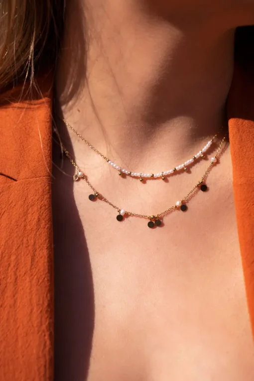 Vintage Ketting Met Muntjes & Parels