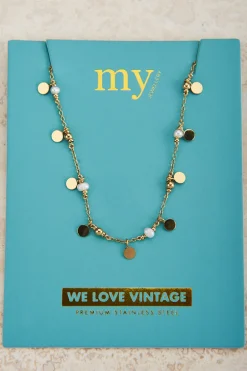 Vintage Ketting Met Muntjes & Parels