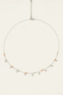 Vintage Ketting Met Oranje Kralen & Muntjes
