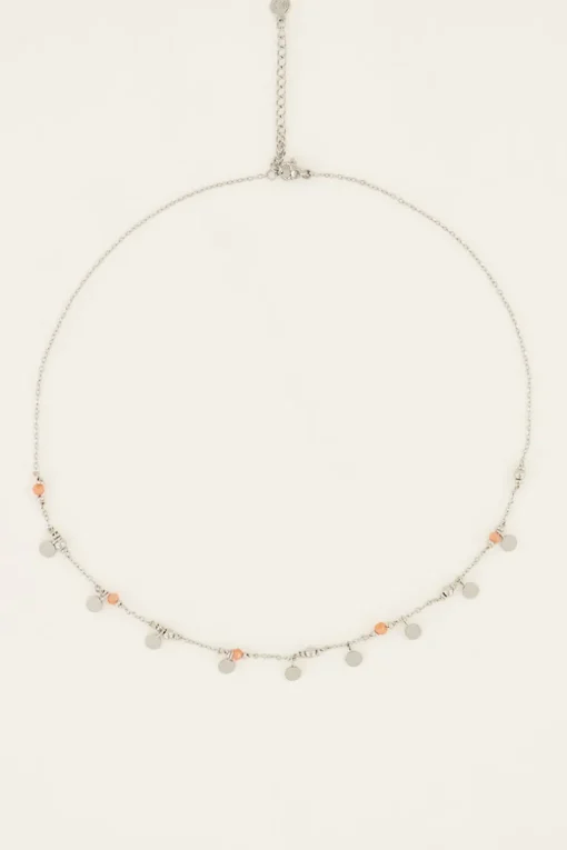 Vintage Ketting Met Oranje Kralen & Muntjes
