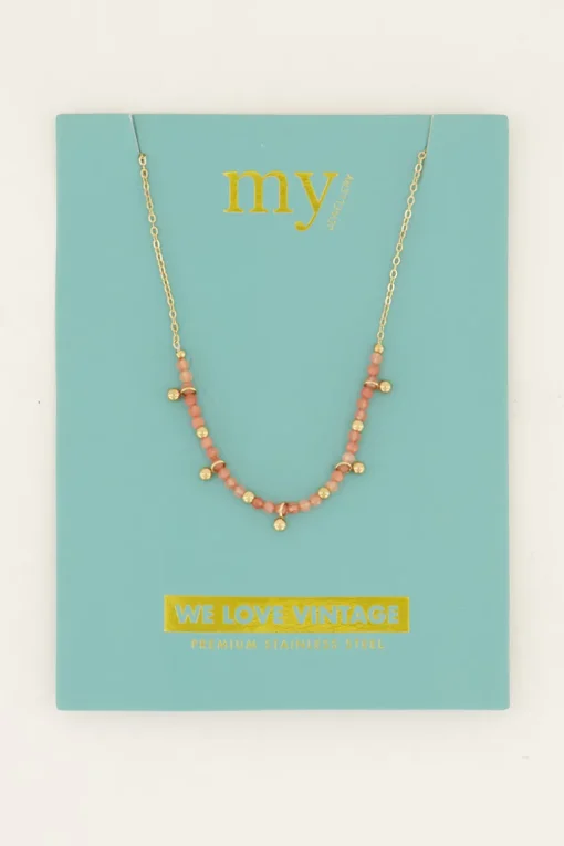 Vintage Ketting Met Oranje Kralen & Bolletjes