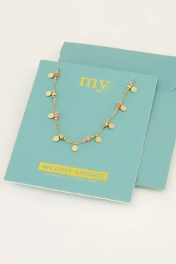 Vintage Ketting Met Oranje Kralen & Muntjes