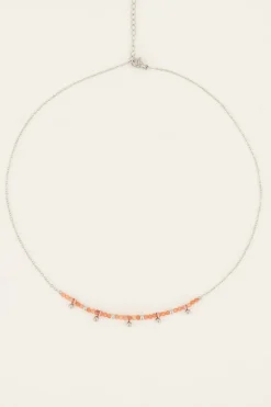 Vintage Ketting Met Oranje Kralen & Bolletjes