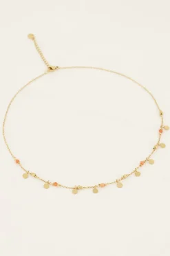 Vintage Ketting Met Oranje Kralen & Muntjes