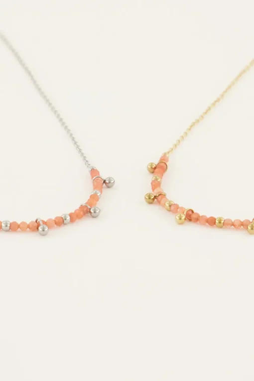 Vintage Ketting Met Oranje Kralen & Bolletjes