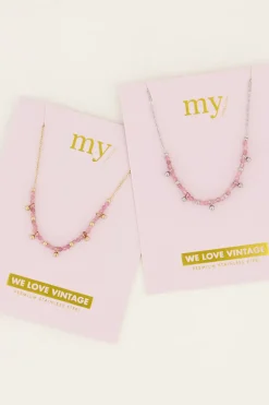 Vintage Ketting Met Roze Kralen & Bolletjes