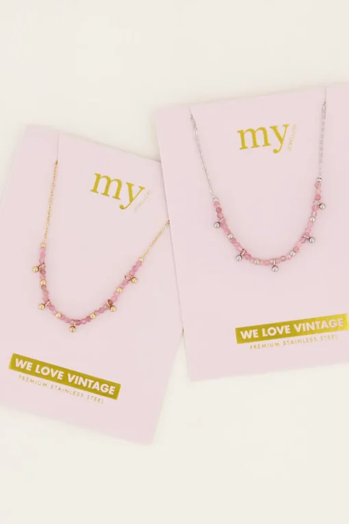 Vintage Ketting Met Roze Kralen & Bolletjes