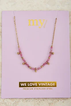 Vintage Ketting Met Roze Kralen & Bolletjes