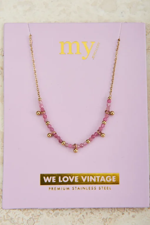Vintage Ketting Met Roze Kralen & Bolletjes