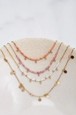 Vintage Ketting Met Roze Kralen & Bolletjes