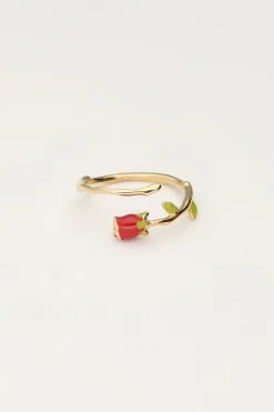 Vintage Ring Met Gekleurde Roos