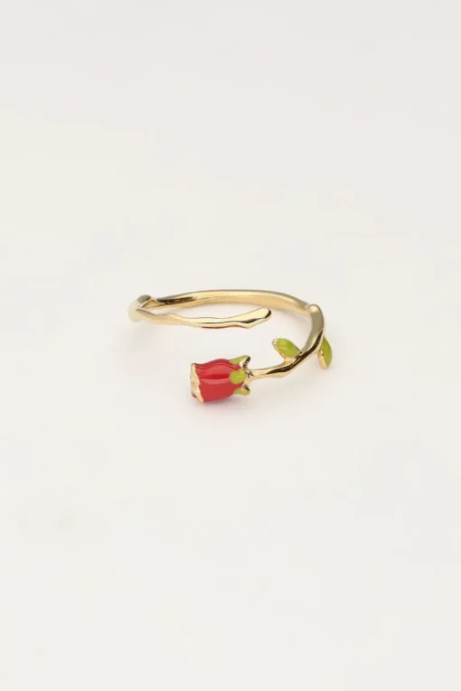 Vintage Ring Met Gekleurde Roos