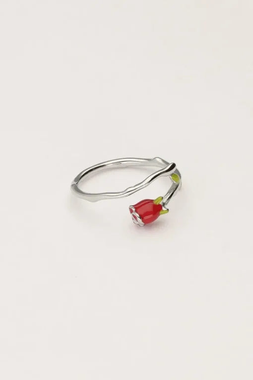 Vintage Ring Met Gekleurde Roos