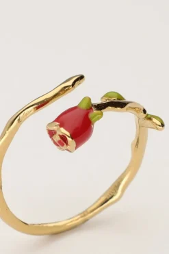Vintage Ring Met Gekleurde Roos
