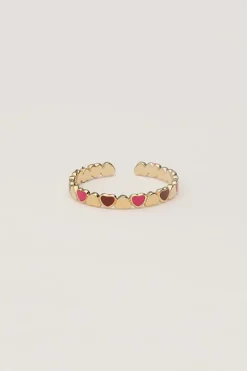 Vintage Ring Met Roze & Rode Hartjes
