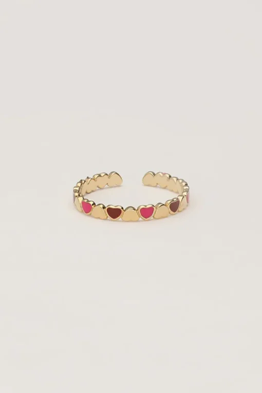 Vintage Ring Met Roze & Rode Hartjes