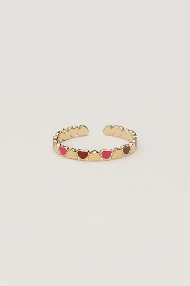 Vintage Ring Met Roze & Rode Hartjes
