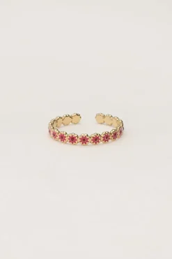 Vintage Ring Met Roze & Rode Bloemetjes Mini