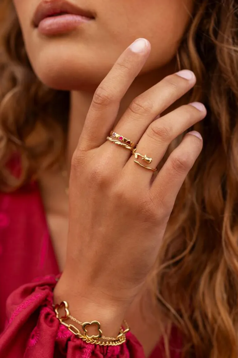 Vintage Ring Met Roze & Rode Hartjes