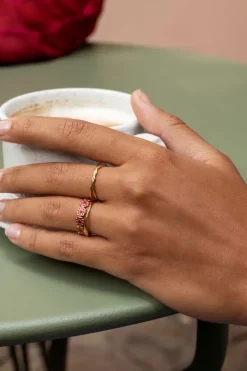 Vintage Ring Met Roze & Rode Bloemetjes