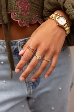 Vintage Ring Met Roze & Rode Bloemetjes Mini