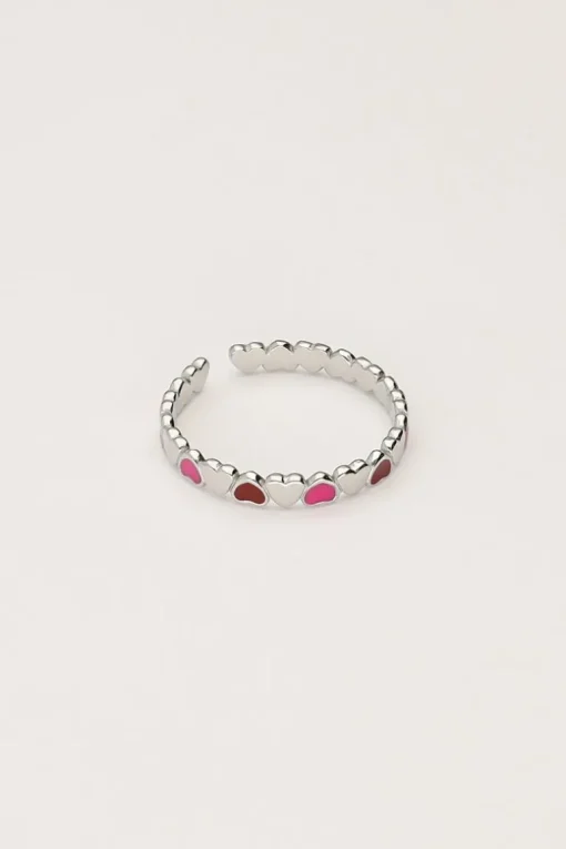 Vintage Ring Met Roze & Rode Hartjes
