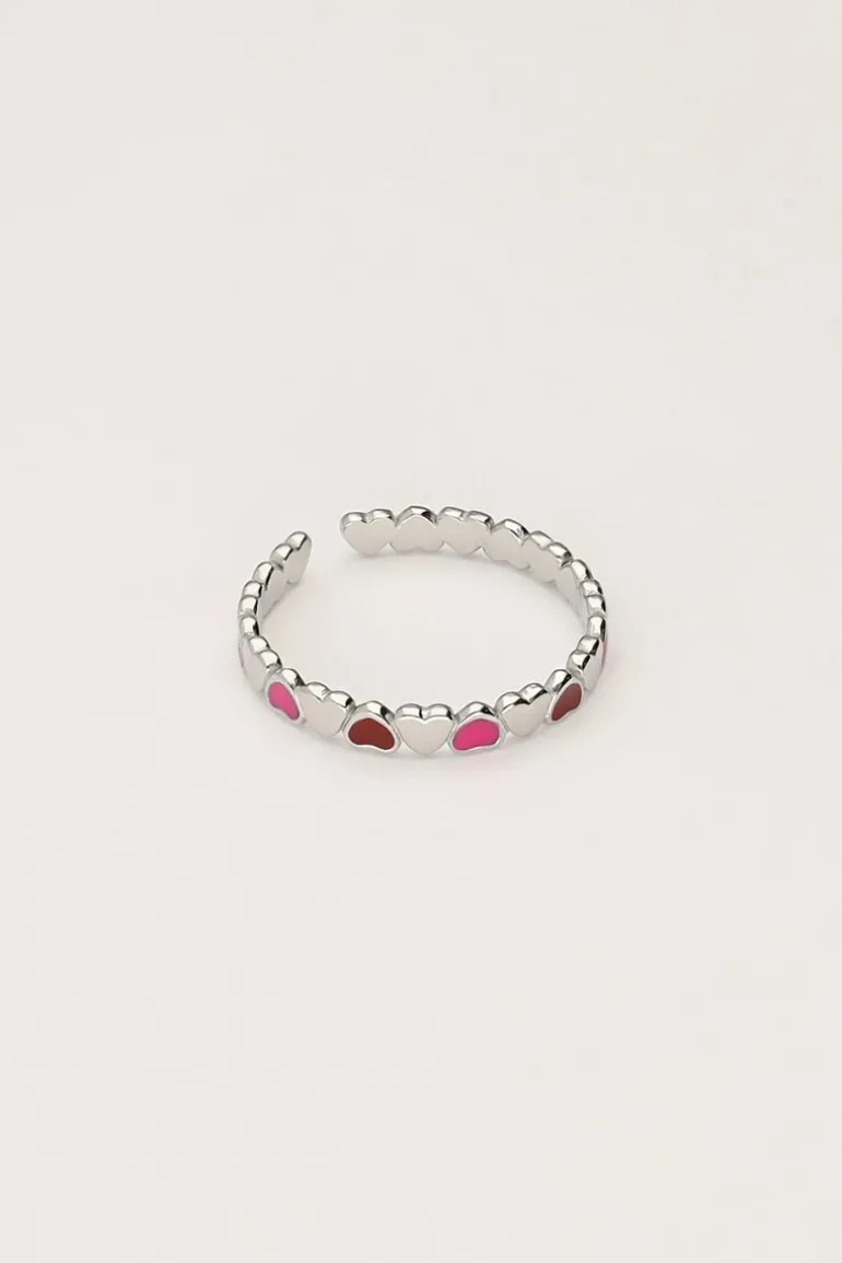 Vintage Ring Met Roze & Rode Hartjes