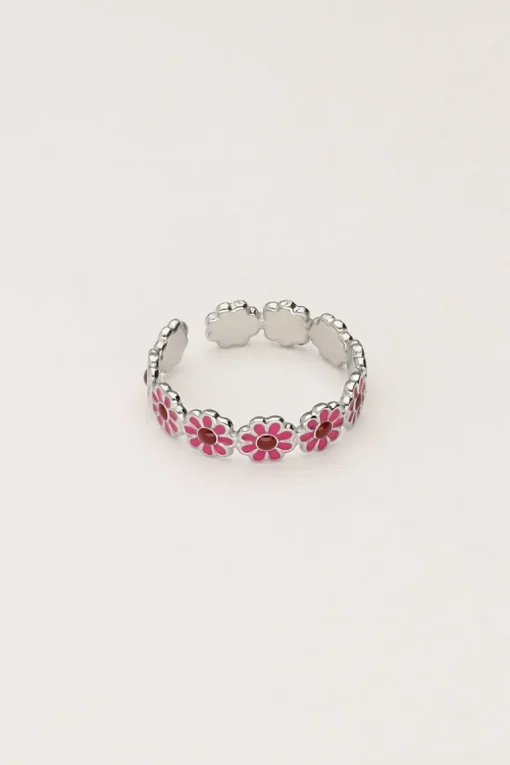 Vintage Ring Met Roze & Rode Bloemetjes